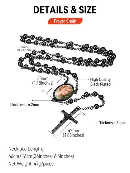 Customized Rosary Beads Cross Necklace With Picture for