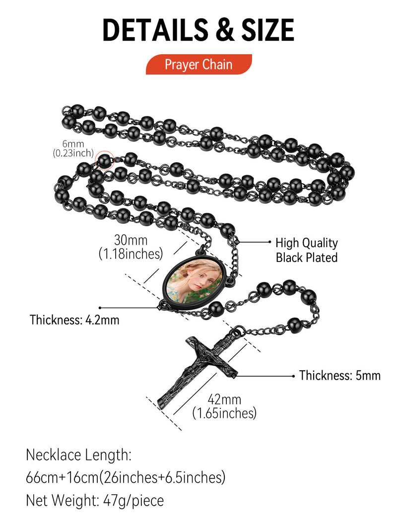 Customized Rosary Beads Cross Necklace With Picture for