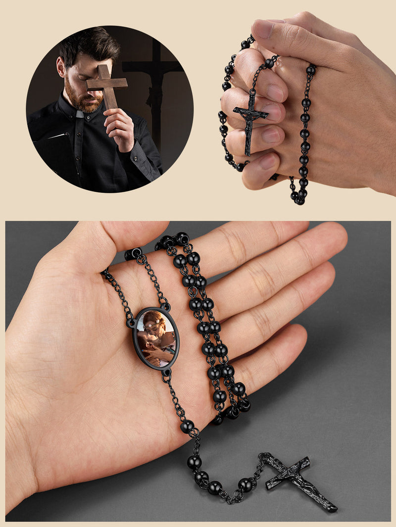 Customized Rosary Beads Cross Necklace With Picture for