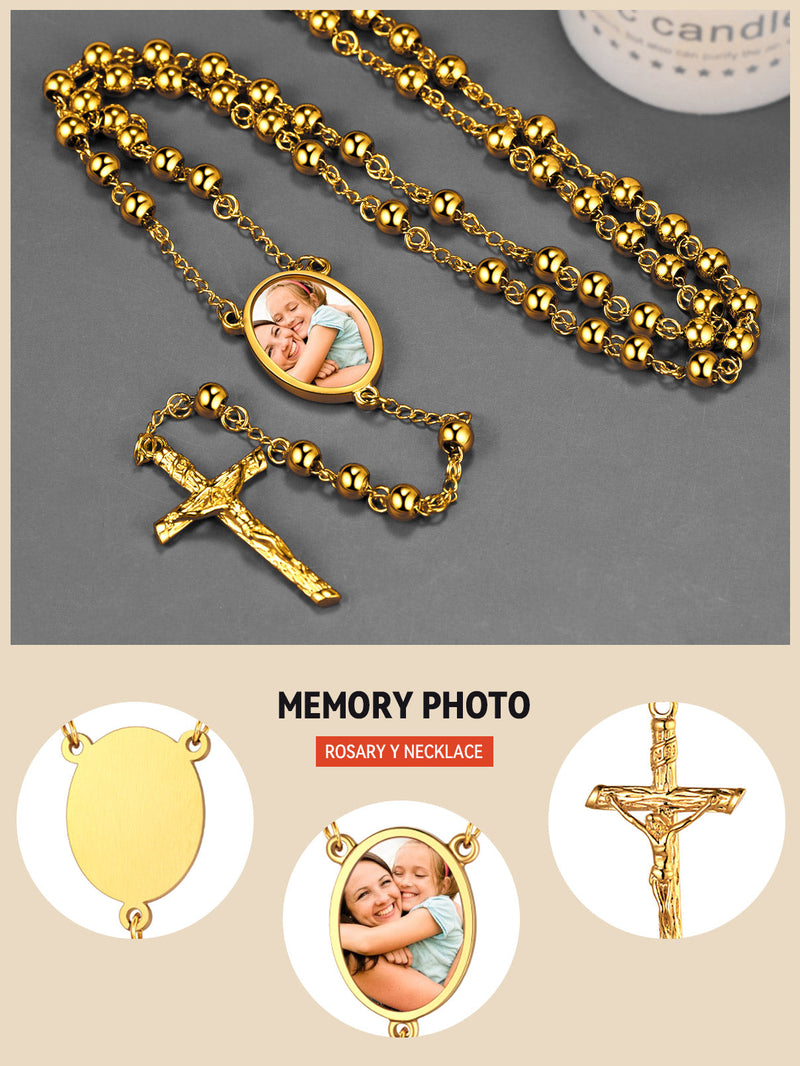 Customized Rosary Beads Cross Necklace With Picture for