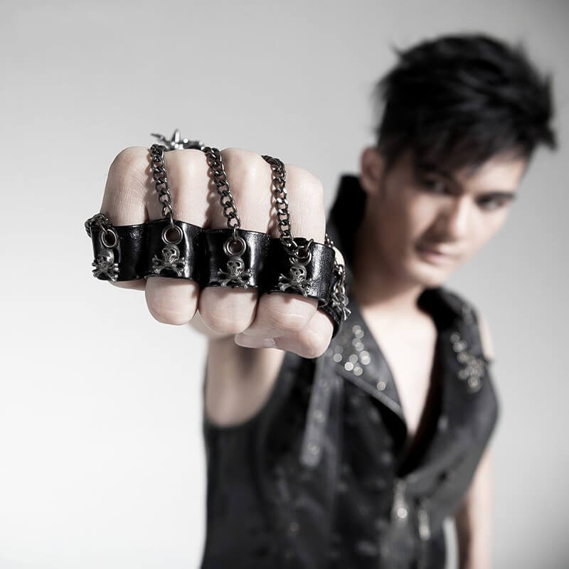 Pirate Skull Leather Removable Finger Gloves
