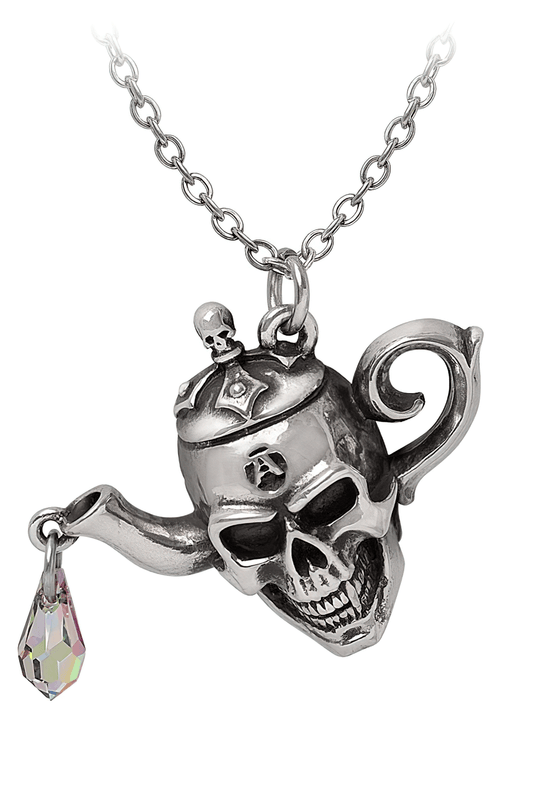 Poison Brew Skull Teapot Pendant With Crystal Drop