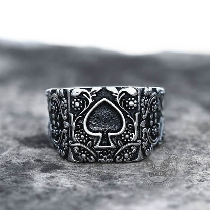 Poker Spades Stainless Steel Biker Ring