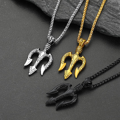Poseidon Trident & Curb Chain Layered Necklaces Set for