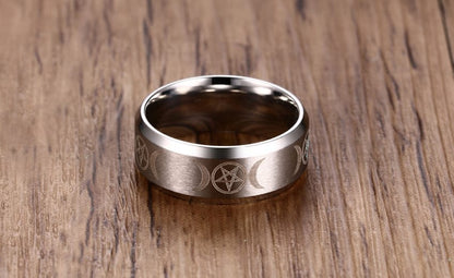 Laser Engraved Triple Goddess Moon Ring