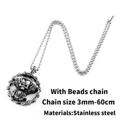 Steel Skull Motorcycles Engine Pendant Necklace/ Stainless Steel Rock Biker's Jewelry