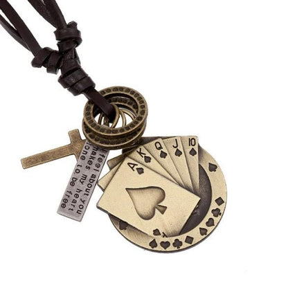 Leather Necklaces / Metal Poker Card Cross Chunky Pendant in Rock Style Jewellery
