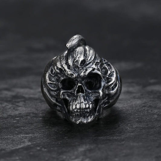 Pumpkin Skull Sterling Silver Brass Ring