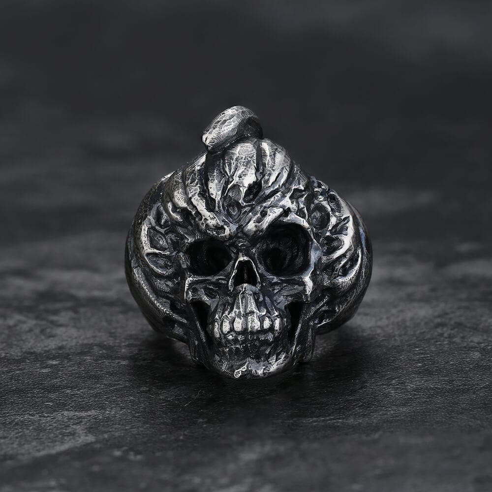 Pumpkin Skull Sterling Silver Brass Ring
