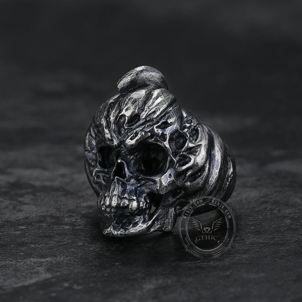Pumpkin Skull Sterling Silver Brass Ring