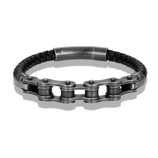 Punk Braided Genuine Leather Bracelet / Stainless Steel Motorcycle Bike Wristband