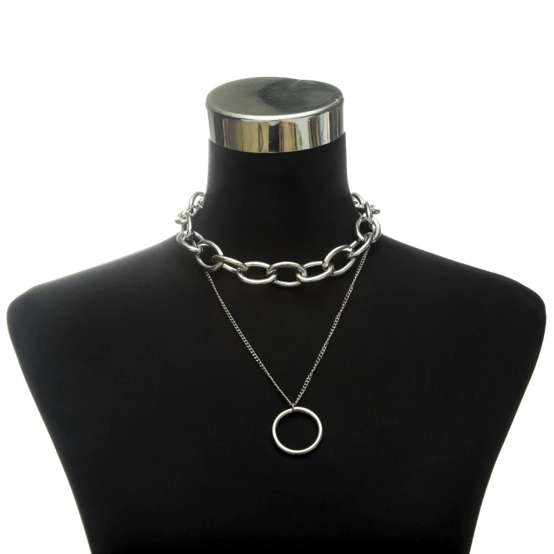 Punk Chain Choker Necklace With Circle / Aluminium Necklace
