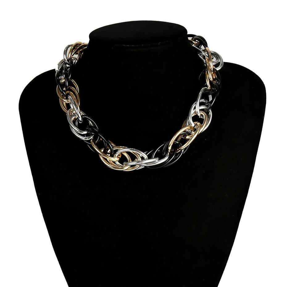 Punk Curb Cuban Twisted Necklace / Mix Color Thick Necklace / Jewelry