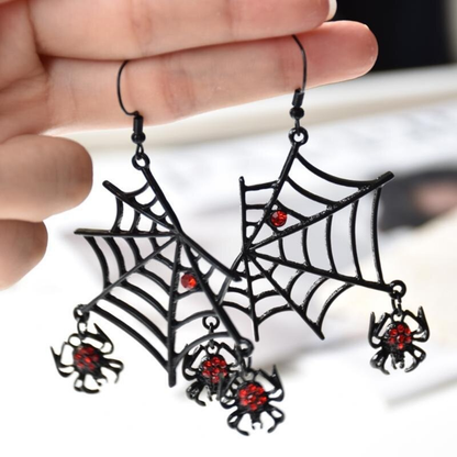 Punk Red Rhinestone Spider Earrings / Gothic Dangle Earrings / Accessories