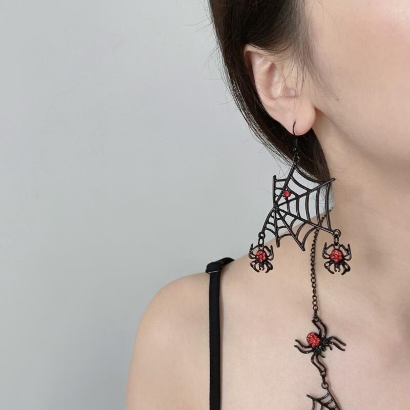 Punk Red Rhinestone Spider Earrings / Gothic Dangle Earrings / Accessories