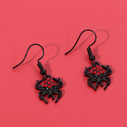 Punk Red Rhinestone Spider Earrings / Halloween Jewelry / Gothic Accessories