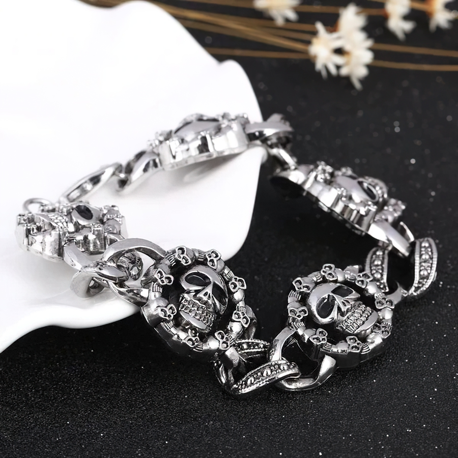 Punk Stainless Steel Bracelet for / Gothic Double Skull Heads Cuff Bracelets / Jewelry