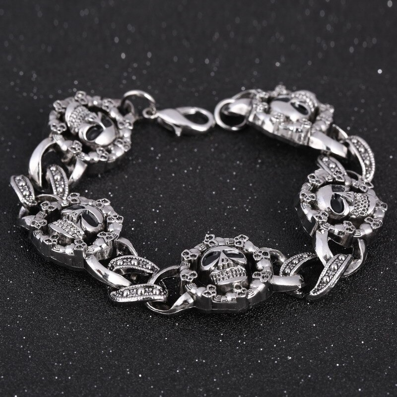Punk Stainless Steel Bracelet for / Gothic Double Skull Heads Cuff Bracelets / Jewelry