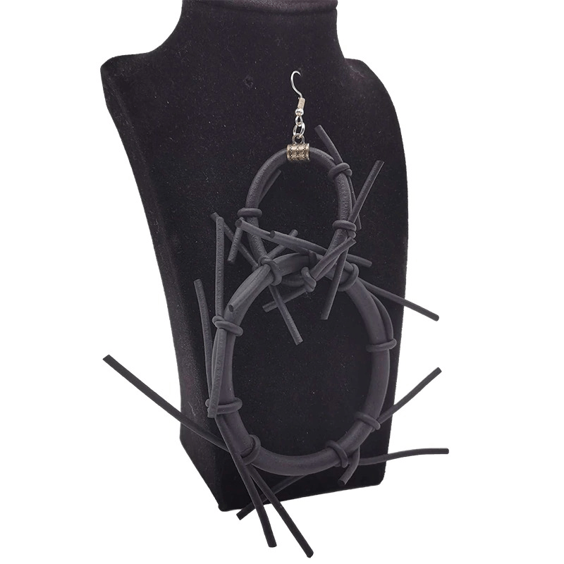 Punk Style Big Earrings / Handmade Accessories / Gothic Black Rubber Earrings
