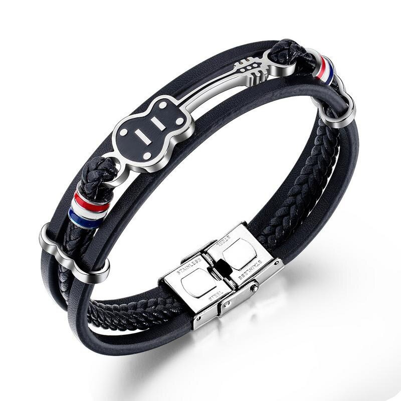 Punk Multilayer Genuine Leather Bracelet / Cool Bracelets With Different Types of Guitars