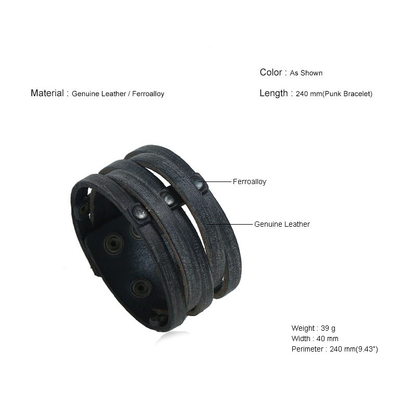 Punk Wide Leather Bracelet With Rivet / Bracelet for and