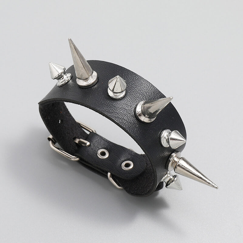 Punk Black Pu Leather Spiked Bracelet