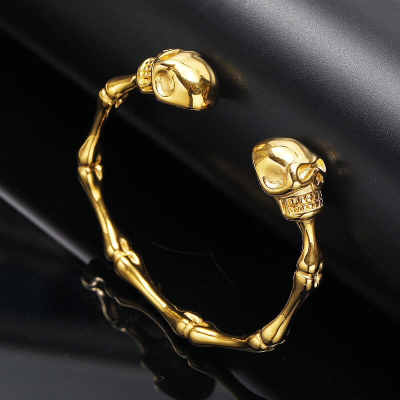 Punk Bones Joints Stainless Steel Skull Open Bracelet