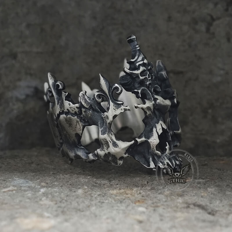 Punk Broken Skull Head Sterling Silver Ring