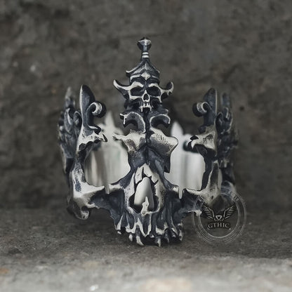 Punk Broken Skull Head Sterling Silver Ring