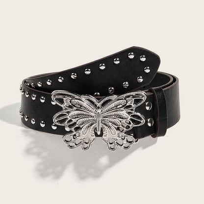 Punk Butterfly Buckle Rivet Pu Leather Belt