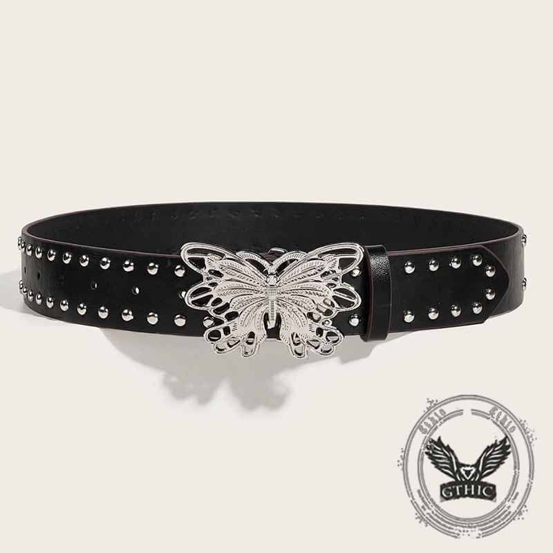 Punk Butterfly Buckle Rivet Pu Leather Belt