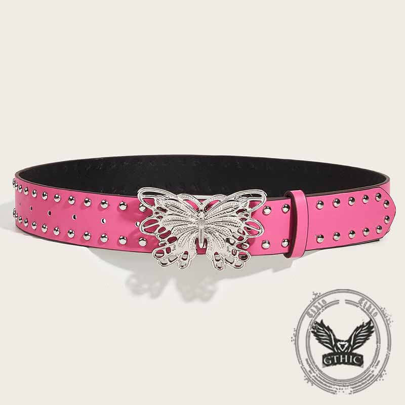 Punk Butterfly Buckle Rivet Pu Leather Belt