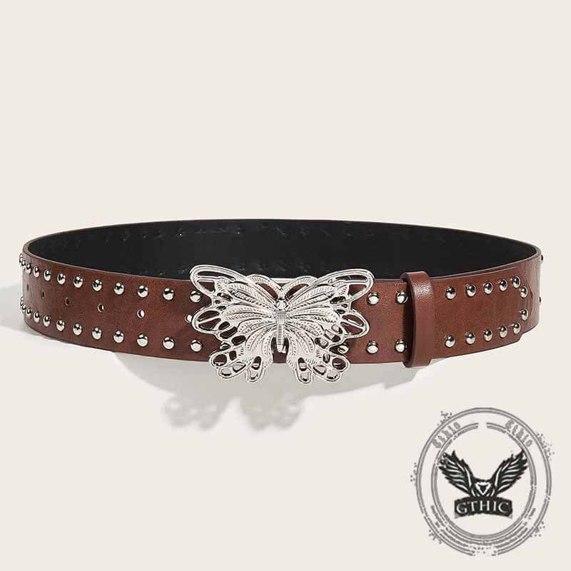 Punk Butterfly Buckle Rivet Pu Leather Belt