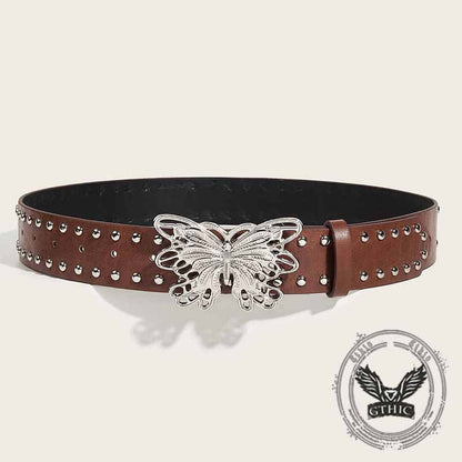 Punk Butterfly Buckle Rivet Pu Leather Belt