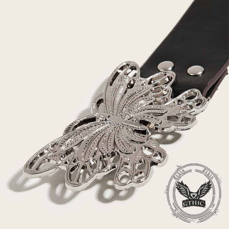 Punk Butterfly Buckle Rivet Pu Leather Belt