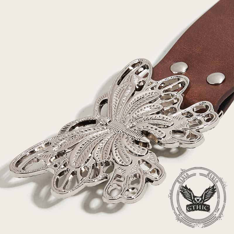 Punk Butterfly Buckle Rivet Pu Leather Belt