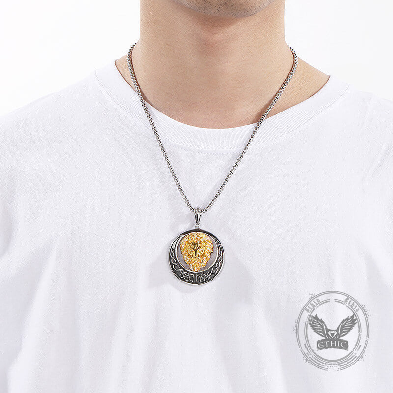 Punk Celtic Gem Hollow Lion Head Stainless Steel Pendant