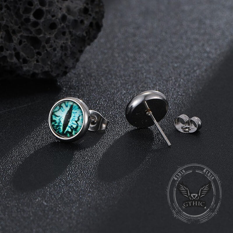 Punk Colored Gem Eye of Sauron Stainless Steel Earrings