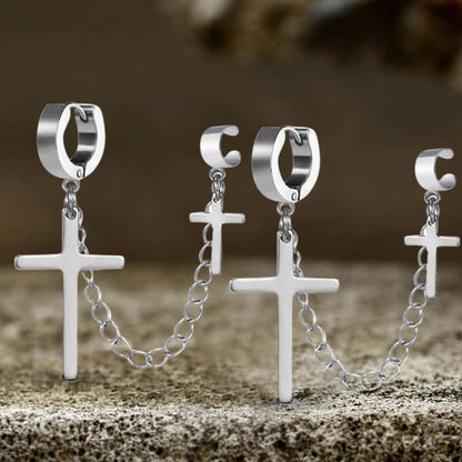 Punk Cross Tassel Stainless Steel Earrings