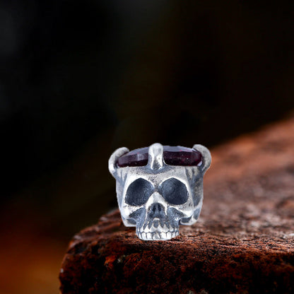 Punk Dark Skull Gemstone Sterling Silver Stud Earrings