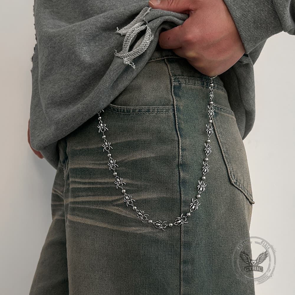 Punk Dark Spider Alloy Biker Pants Chain