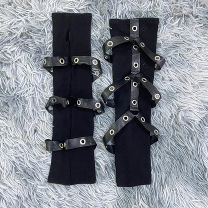 Punk Dark Style Pu Strappy Half-finger Sleeve Gloves