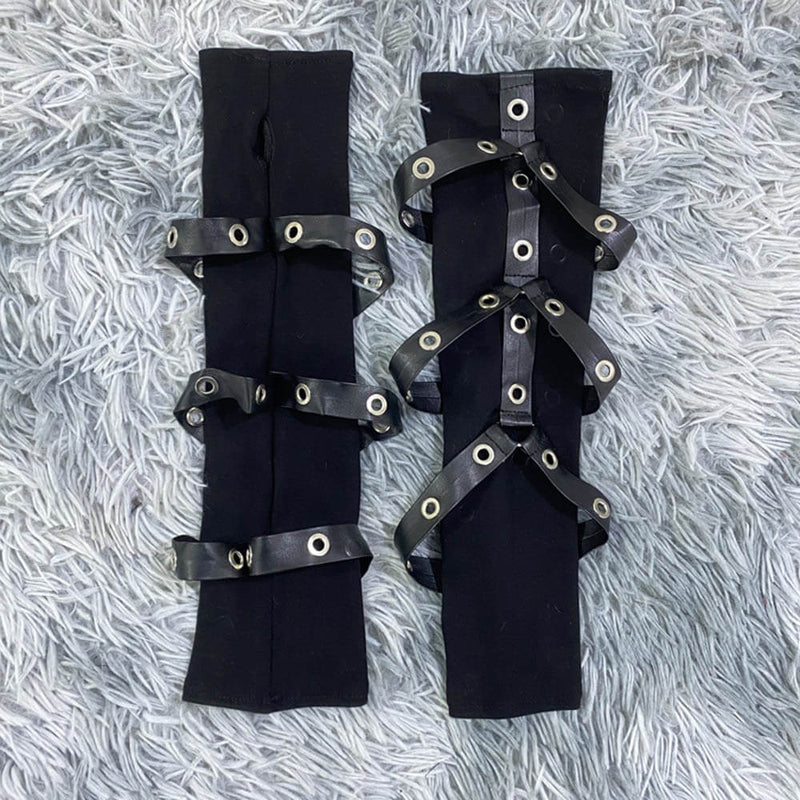 Punk Dark Style Pu Strappy Half-finger Sleeve Gloves