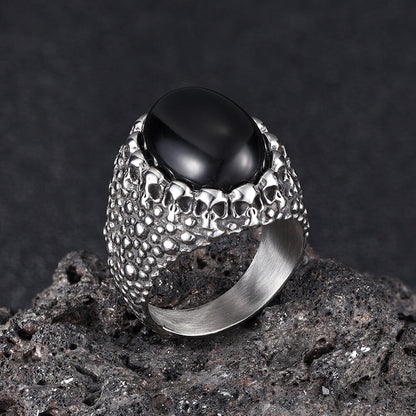 Punk Dense Skull Tiger Eye Stone Stainless Steel Ring