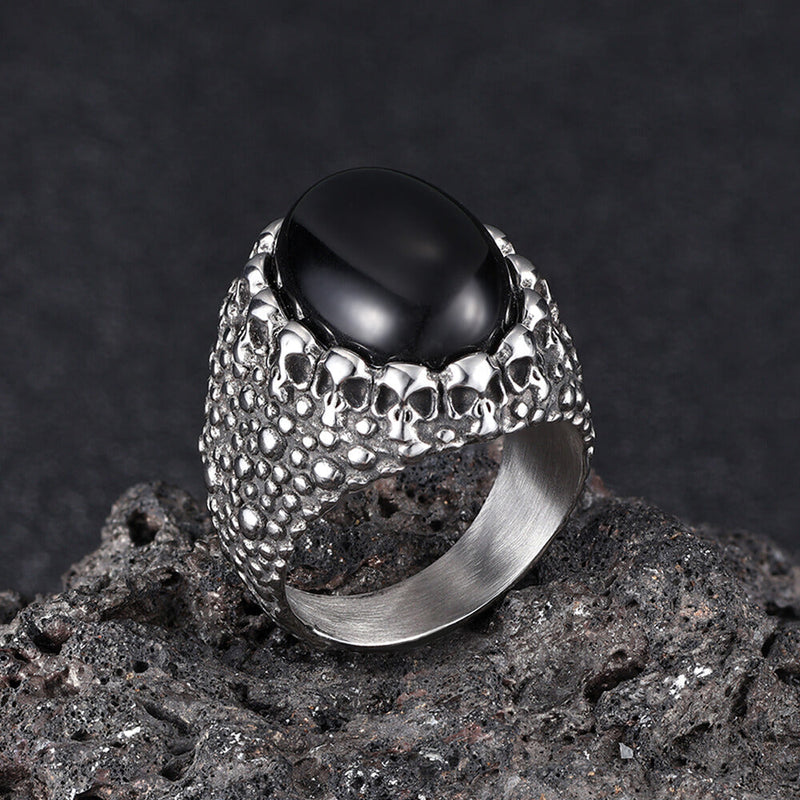 Punk Dense Skull Tiger Eye Stone Stainless Steel Ring