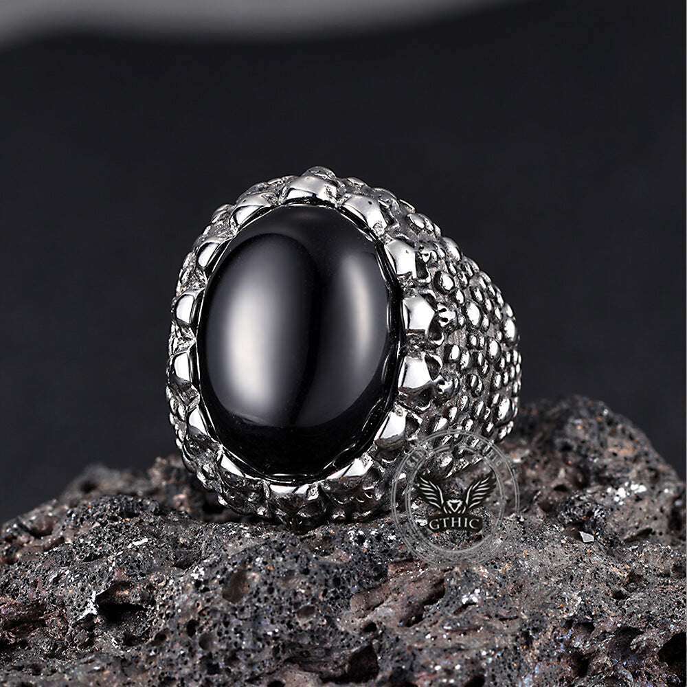 Punk Dense Skull Tiger Eye Stone Stainless Steel Ring