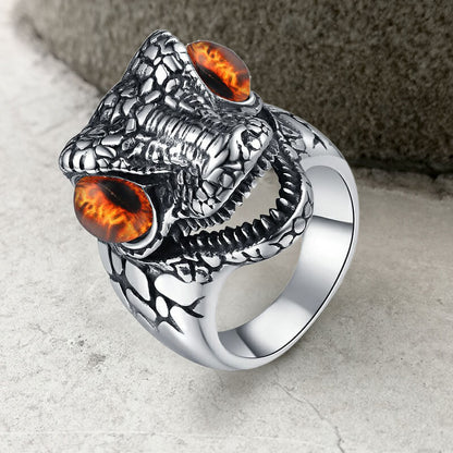 Punk Dinosaur Head Gem Eyes Stainless Steel Ring