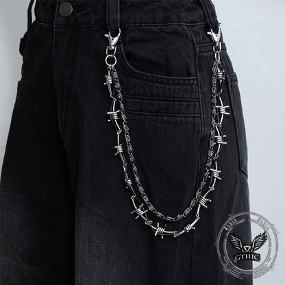 Punk Double Chain Leather Cord Thorn Alloy Pants Chain