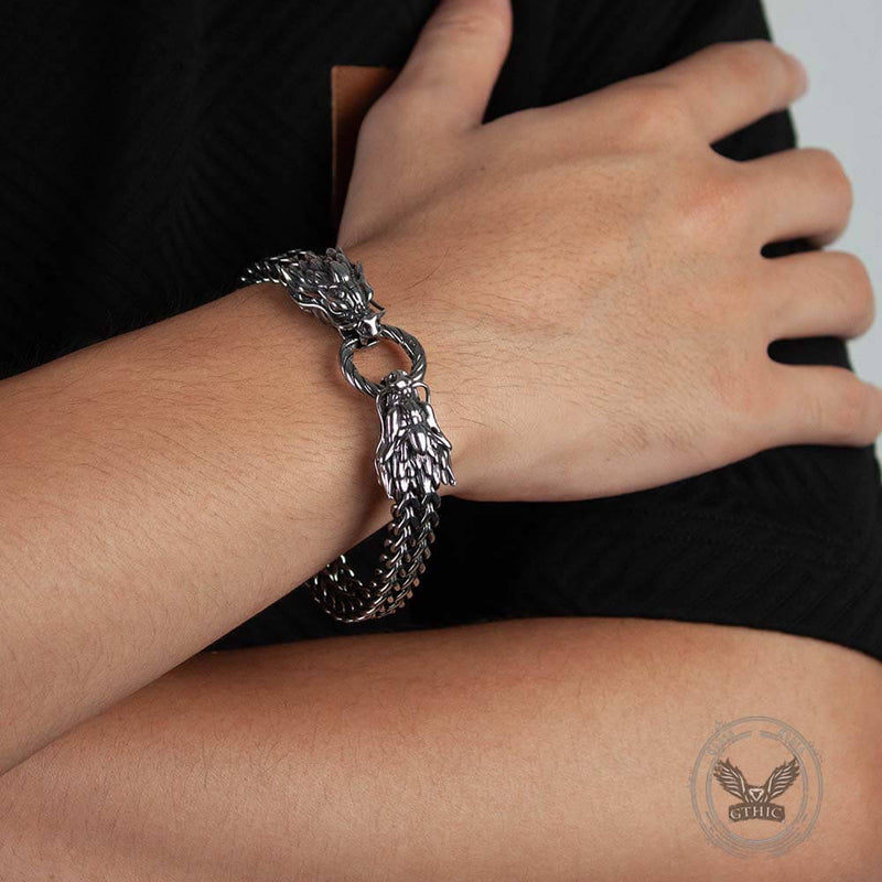 Punk Double Dragon Head Stainless Steel Animal Bracelet