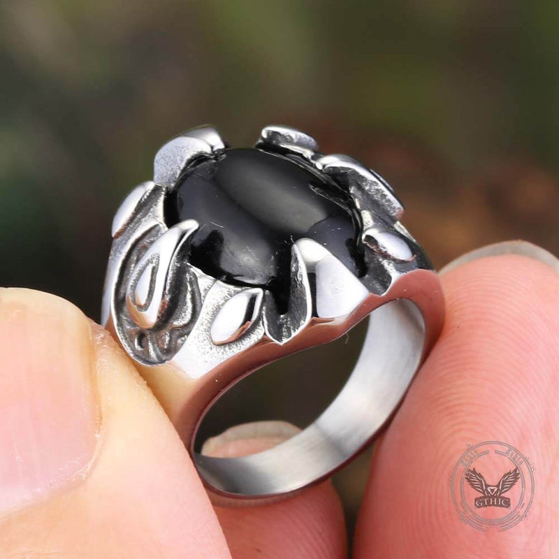 Punk Dragon Claw Gemstone Stainless Steel Ring